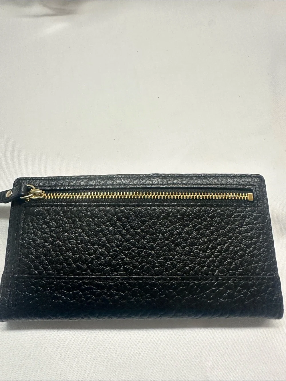 kate spade Black Pebbled Leather Zip Clutch Wallet with Gold Logo
